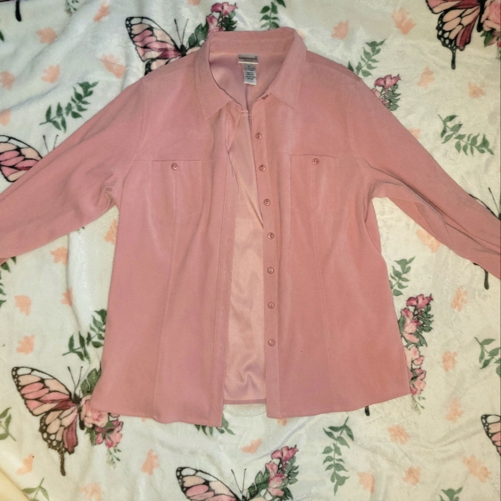 Fashion Bug Pink Long Sleeve Button Down Shirt